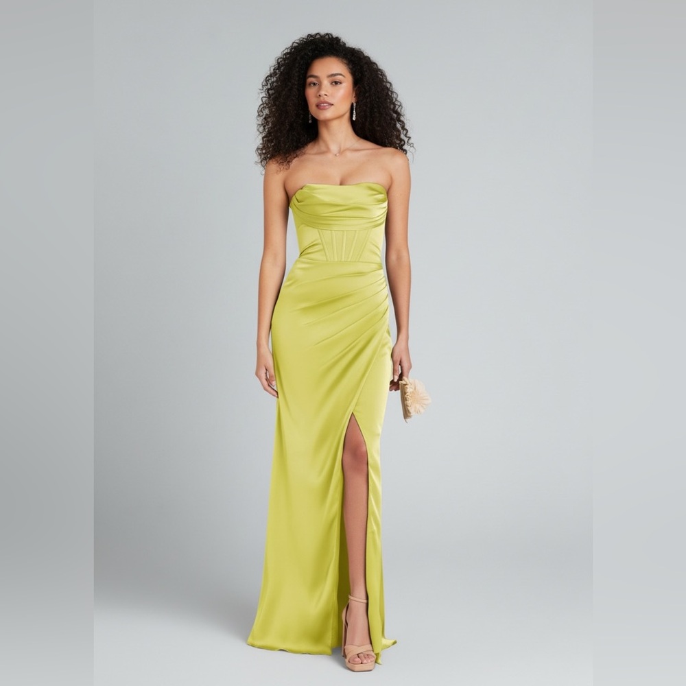 Birdy Grey Carrie Matte Satin Gown Chartreuse Small